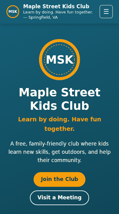 Home page of the kids club demo site