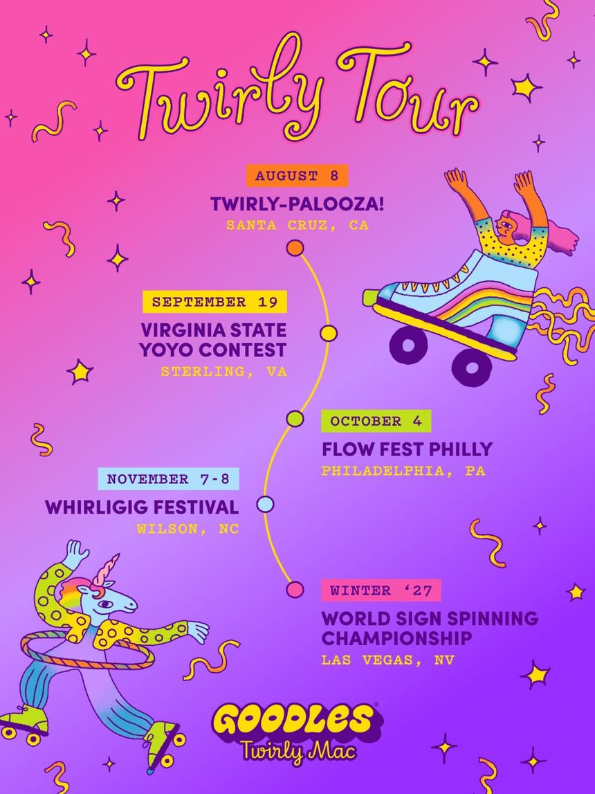 Twirly Tour dates poster listing all five tour stops