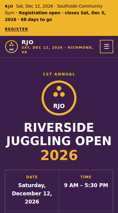 Home page of the juggling contest demo site