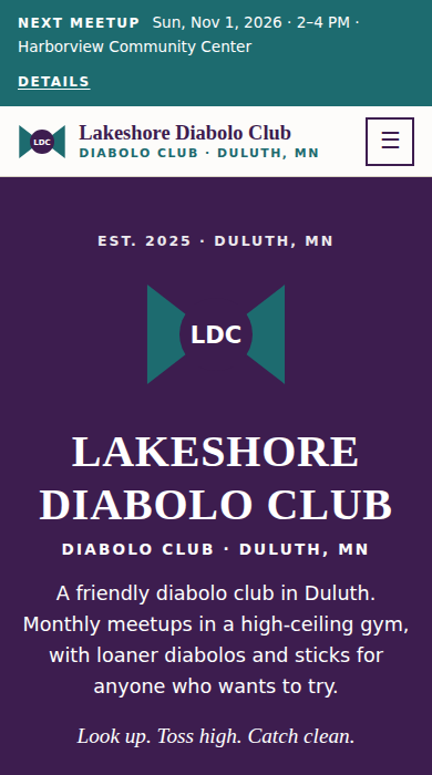 Home page of the diabolo club demo site