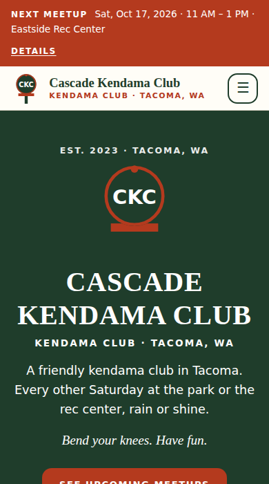 Home page of the kendama club demo site