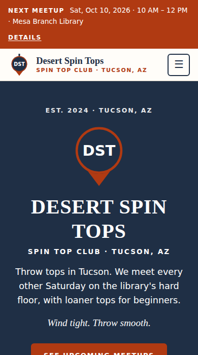 Home page of the spin top club demo site