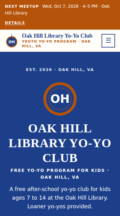 Home page of the library youth yo-yo program demo site
