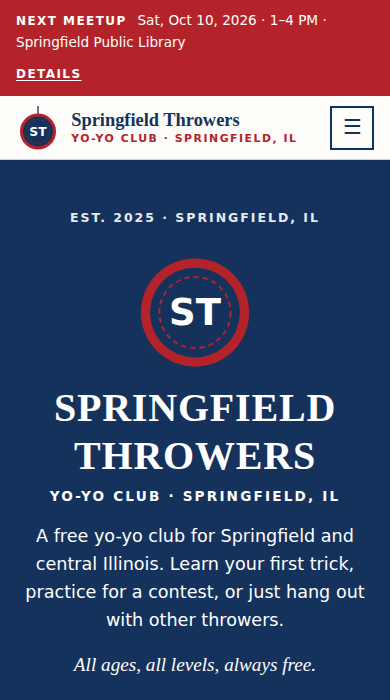 Home page of the yo-yo club demo site